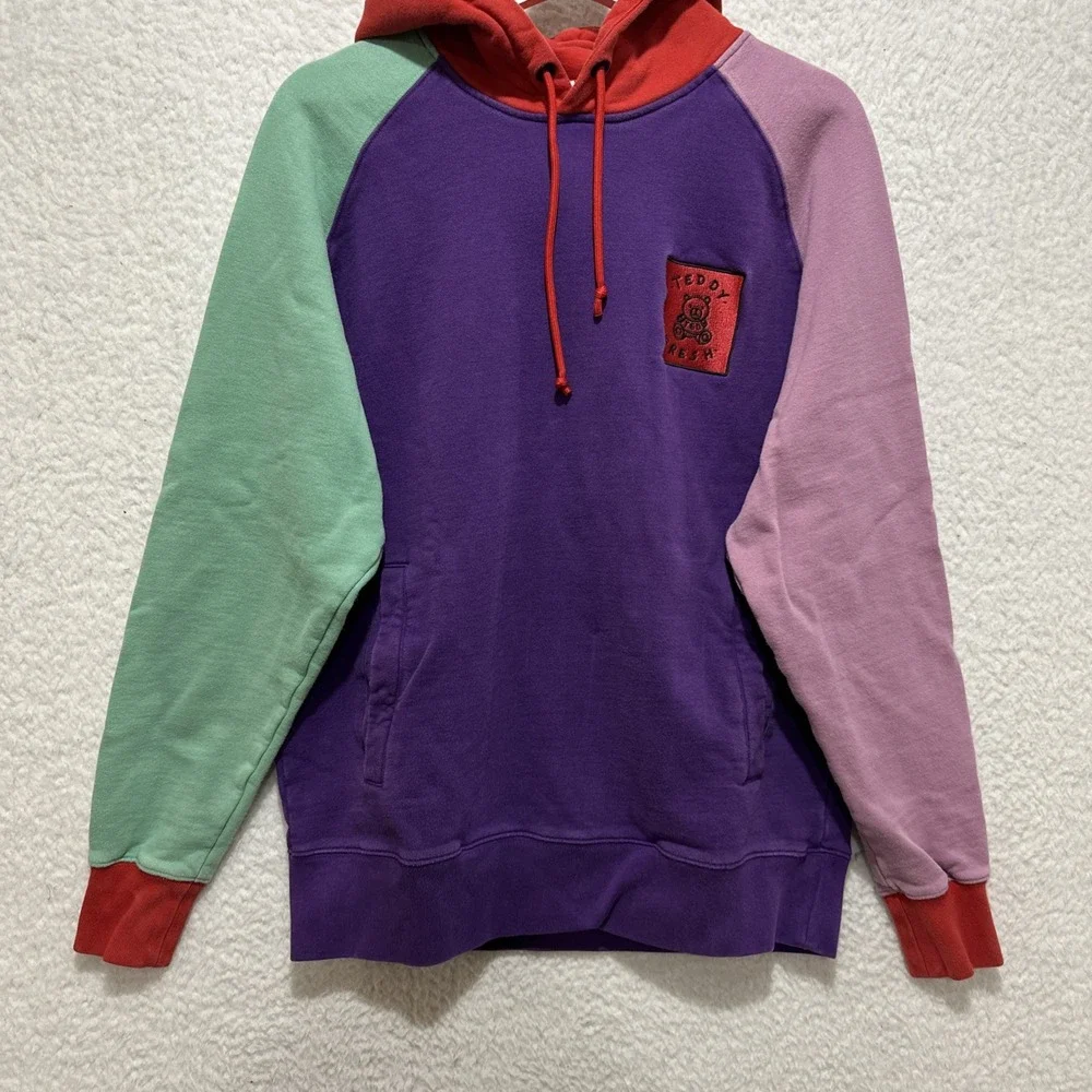 Teddy Fresh Pastel Color‎ Block Hoodie Sweatshirt Size Medium